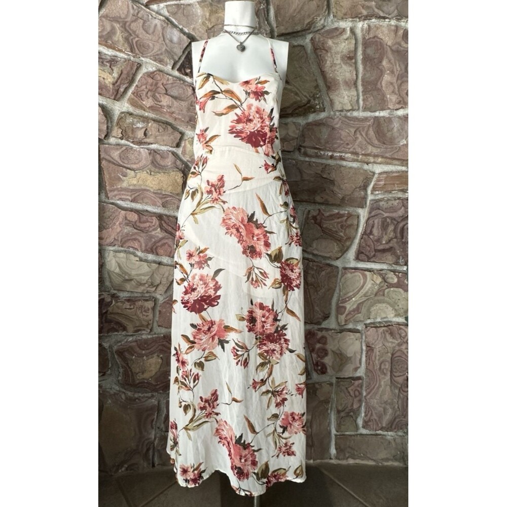 I Joah pink  Purple Floral Sleeveless Chiffon Maxi open‎ back  S Y2K Fairy